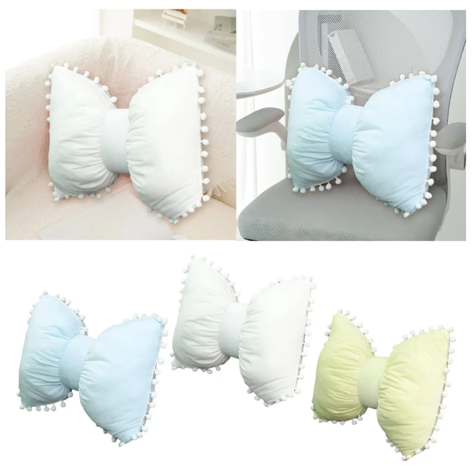 Bowknot Pillow PP Cotton Soft Comfortable with Pom Poms Car Headrest Neck Pillow