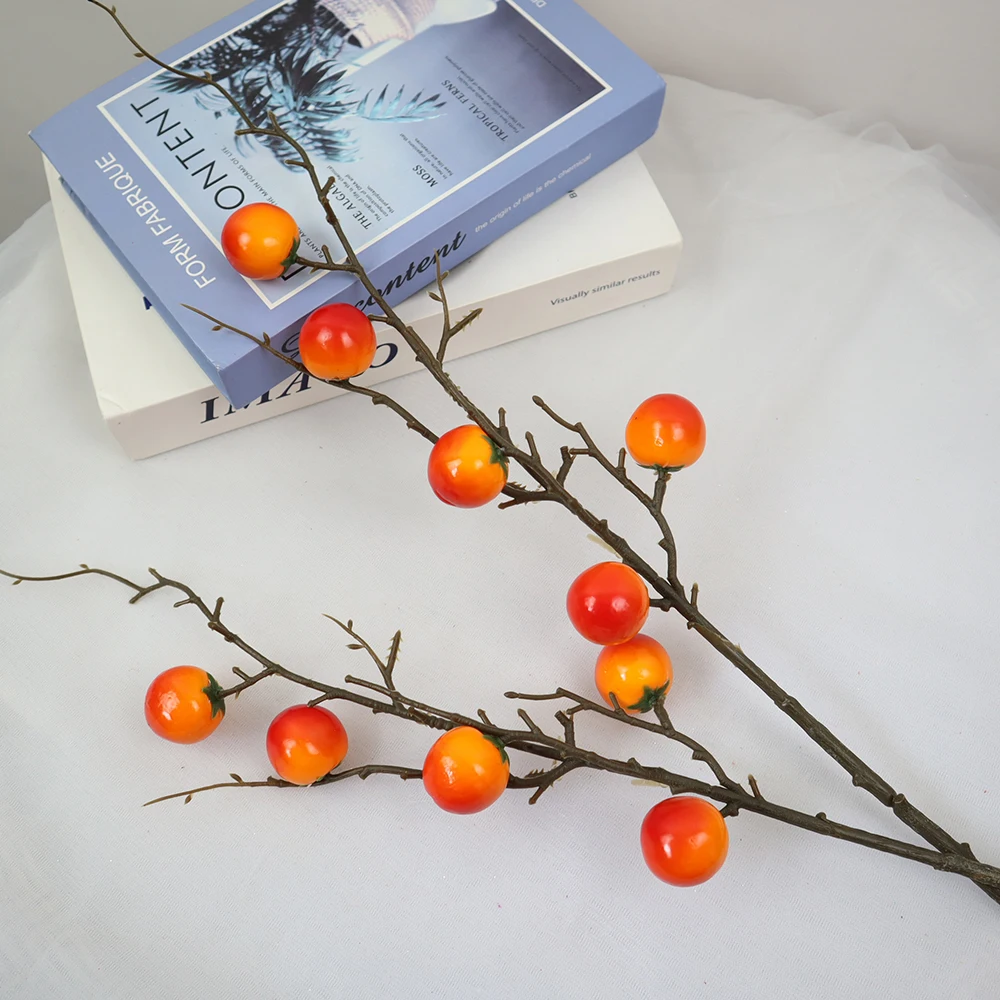 Single Branch Simulated Berry Foam Persimmon Pseudoplant Modern Home Decoration Shopping Mall Window Display Fake Plants