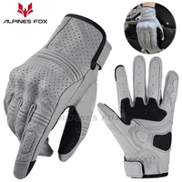 Guantes de cuero Retro para motocicleta, perforados, transpirables, pantalla táctil, accesorios de ciclismo, protección completa para dedos