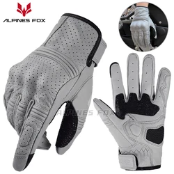 Retro Motorcycle Leather Gloves Perforated Summer Breathable Touch Screen Motobike Cycling Accessories Full Finger Protective