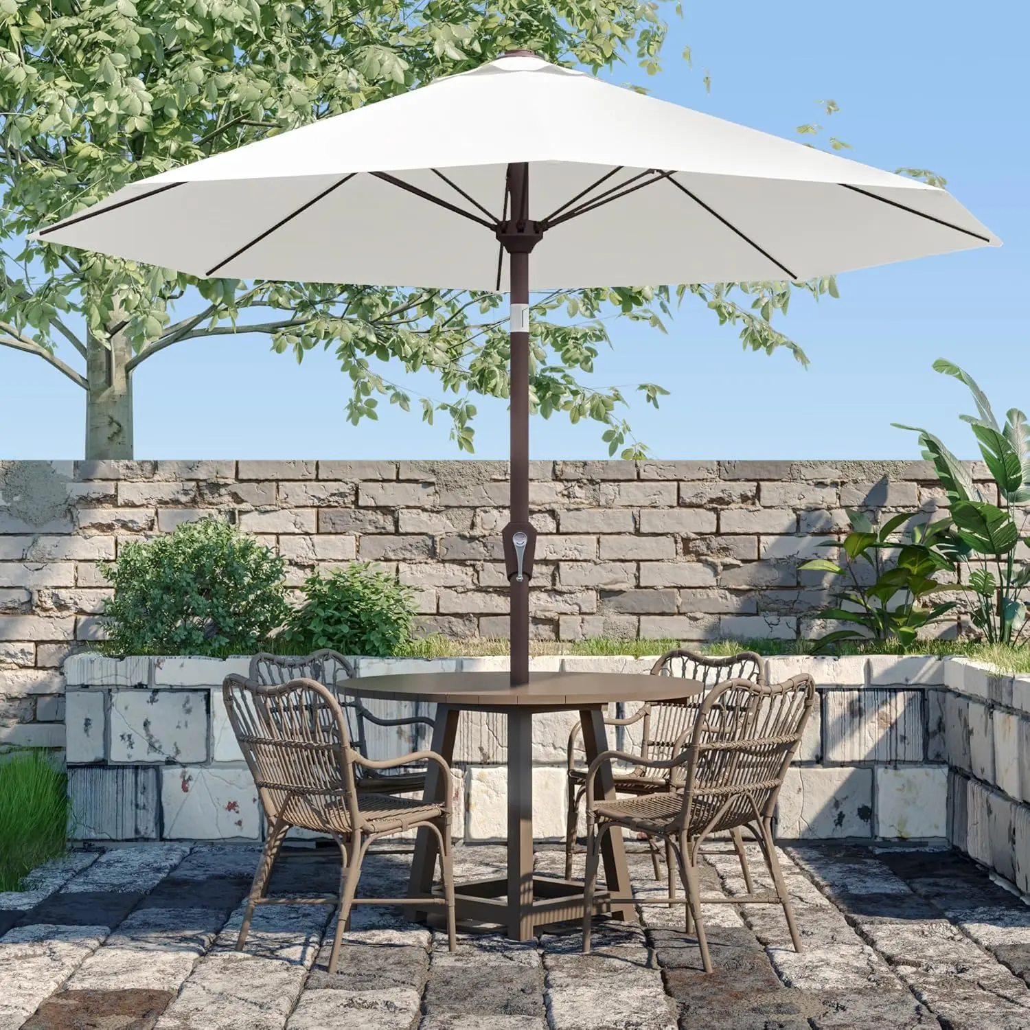 9FT Patio Umbrella Outdoor Market Umbrella with Push Button Tilt and Crank, Table Umbrella 8 Sturdy Fiberglass Ribs UV