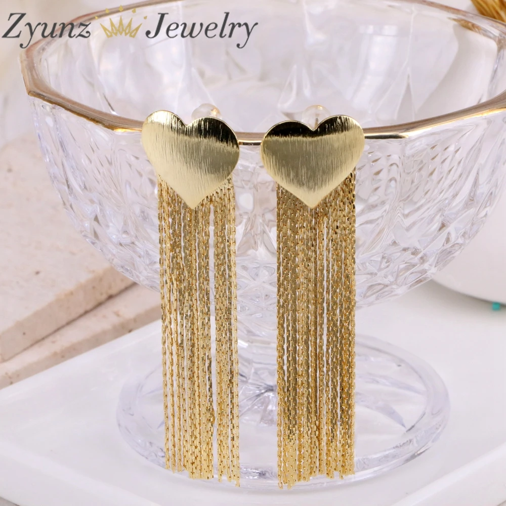 

5Pairs, Gold Plating Tassels Heart Earrings for Women Statement Long Chain Earrings Women Wedding Earrings Party Jewelry Gift