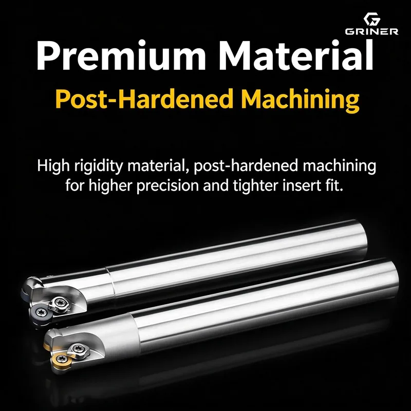 GRINER EMR Bull Nose Milling Cutter Holder Anti‑Vibration Hardened Extended Length For CNC Machining Center, R6 Insert Holder 20