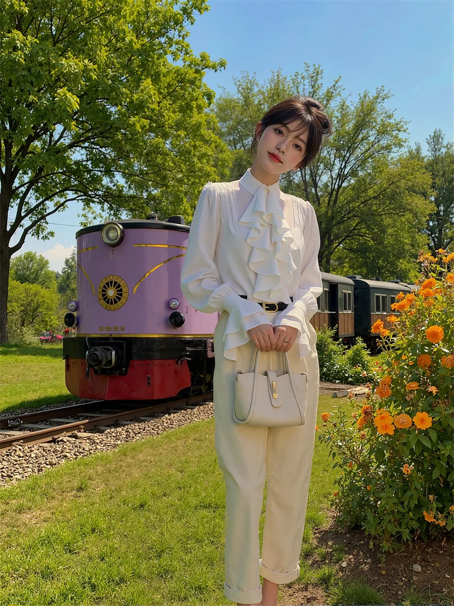 Koszule w stylu francuskim z falbankami, japońskie bluzki, damskie ubrania świąteczne, letnie bluzki w kratę, kobiece, modne wycięcia na ramionach, estetyka.