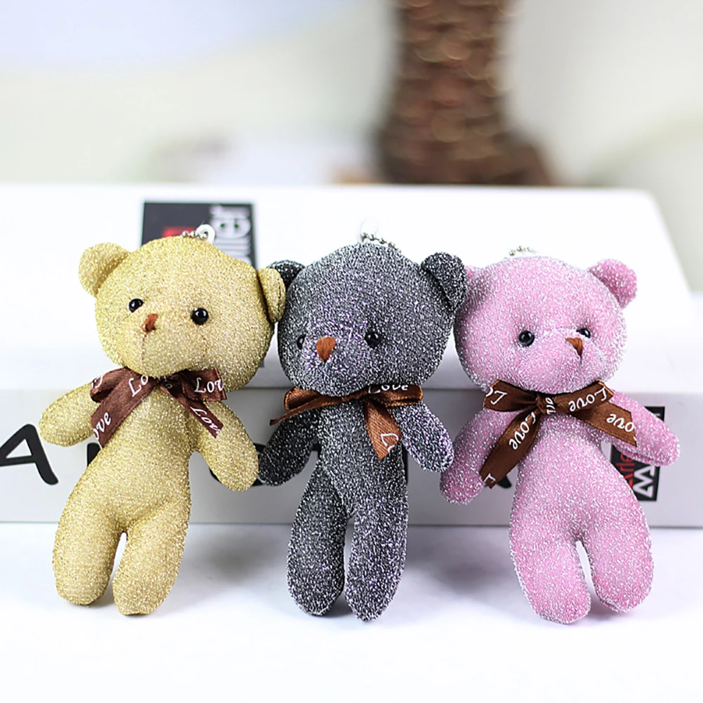 1pc 12CM Teddy Bear Plush Toy with Ribbon Bow Siamese Bears Toys Key Chain Pendant Gifts for Children Kids Toy Wedding Gifts