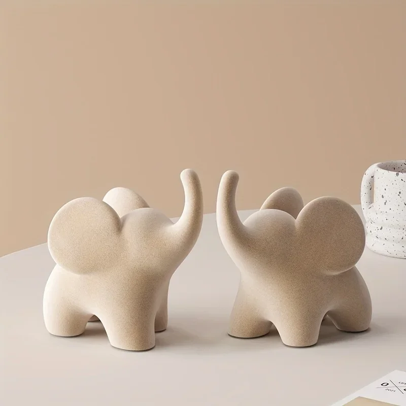 Charming Flocked Resin Elephant Figurine - Perfect Living Bedroom Room, Decor & Wedding Gifts
