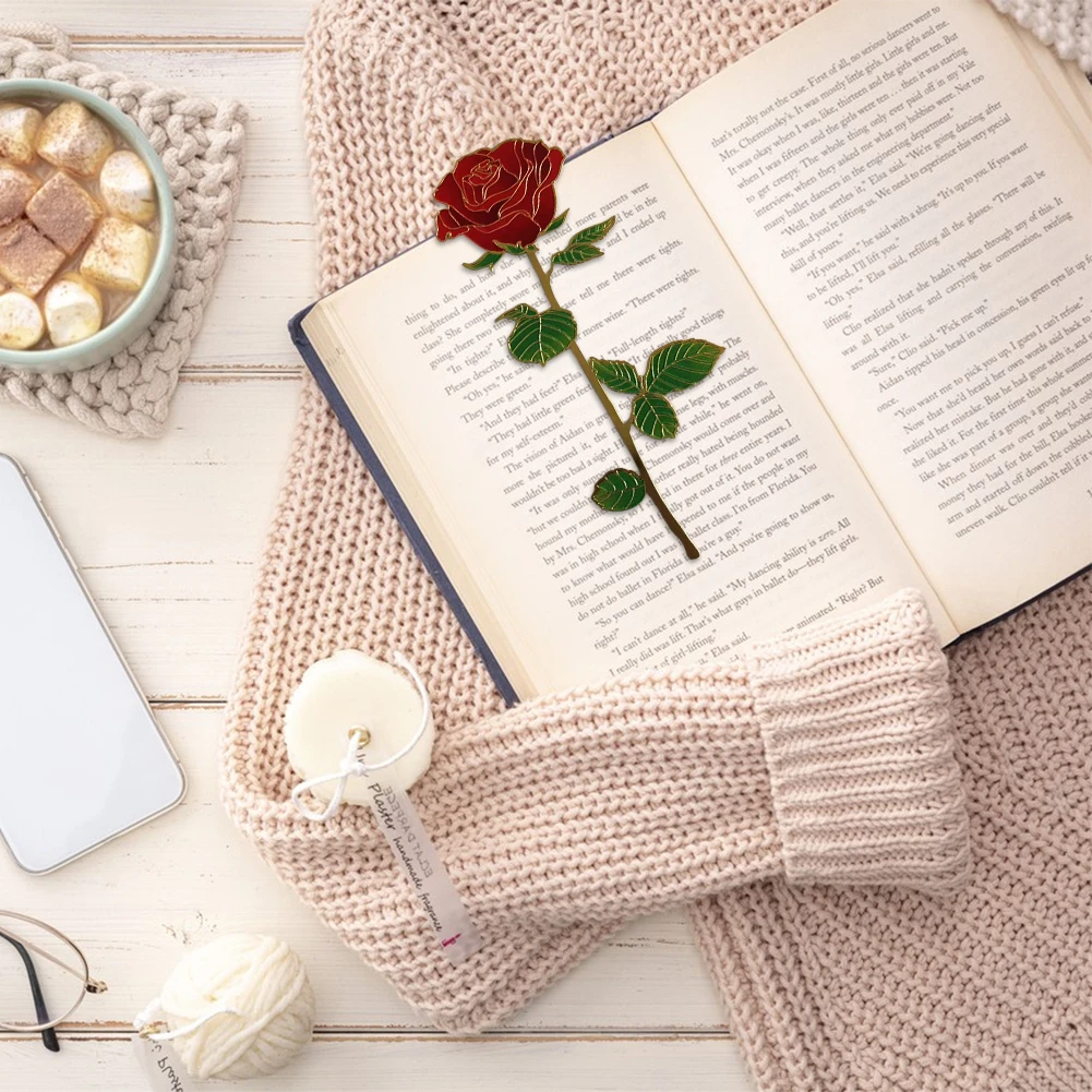 Metal Bookmark For Reading Lovers Birthday Red Rose Valentines Day Multi Purpose