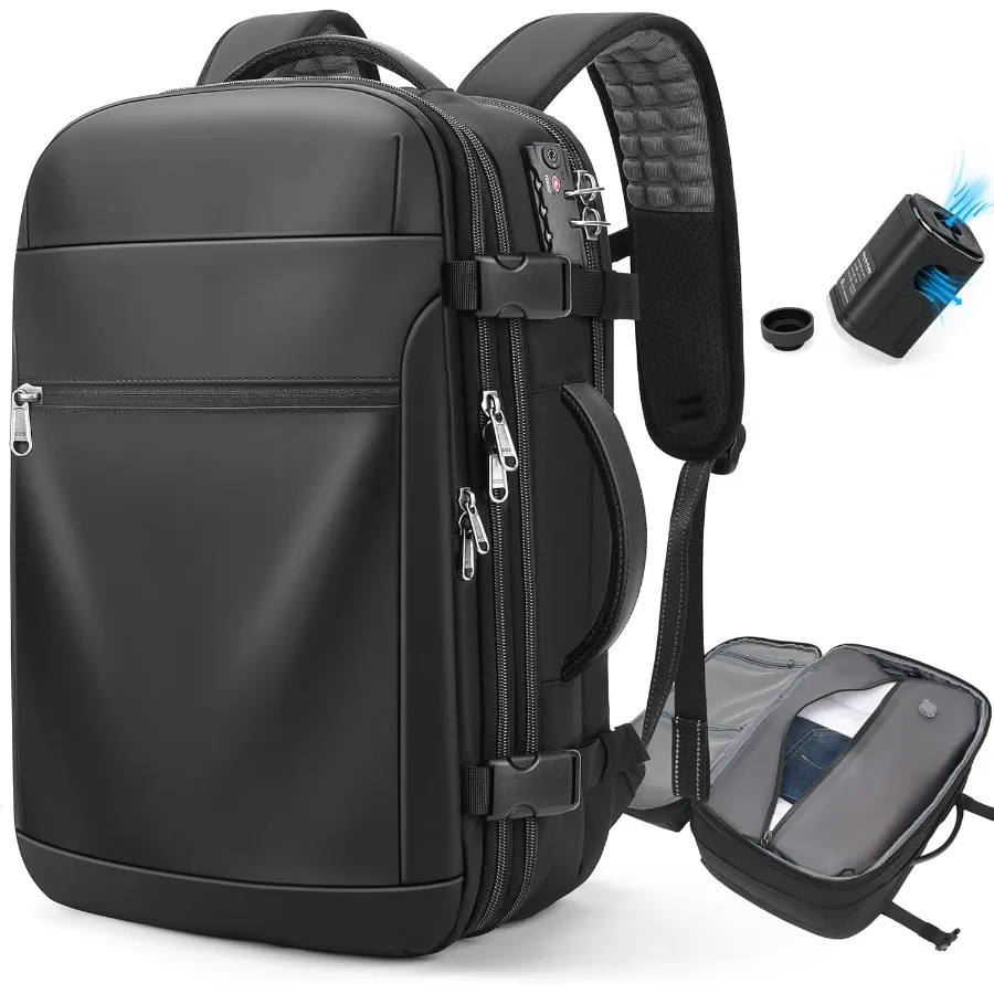 حقيبة ظهر مفرغة للسفر 60L قابلة للتوسيع فراغ الختم ضغط حقيبة السفر مع مضخة TSA مقاوم للماء أكسفورد 17 "كمبيوتر محمول مقارنة #1