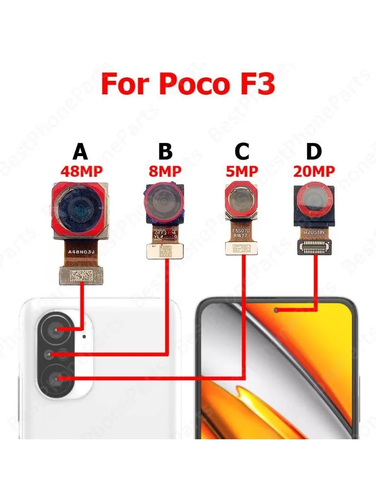Moduł kamery do Xiaomi Poco F3, tylna, przednia, do selfie, części zamienne do telefonu komórkowego — zdjęcie produktu 2