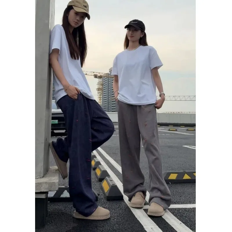 

American Sle Casual Pants Men's Loose Straight Leg Heavy Du Sweatpants Boys' Knife Pants Color Blo Cotton Jeans