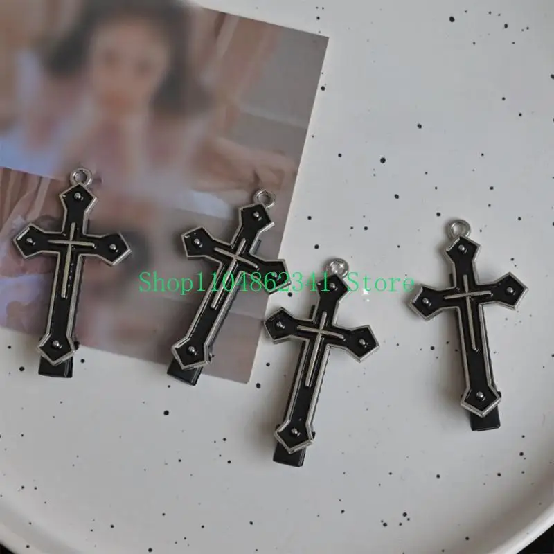 5ASD Halloween Flat Clip Hairpin Crosses Galletcore nero scuro gotico per donna ragazza