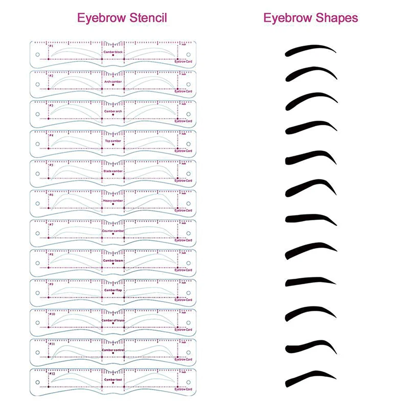 12 Pcs Reusable Eye Brow Drawing Guide Eyebrow Stencil Set Styling Shaping Grooming Template Card Kit Eyebrow Shaper Makeup