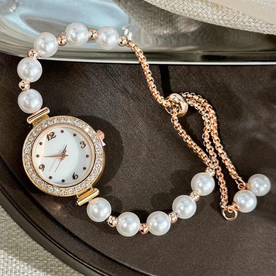 Explosive niche fashion diamond pearl watch female network red rope student watch personality quartz watch