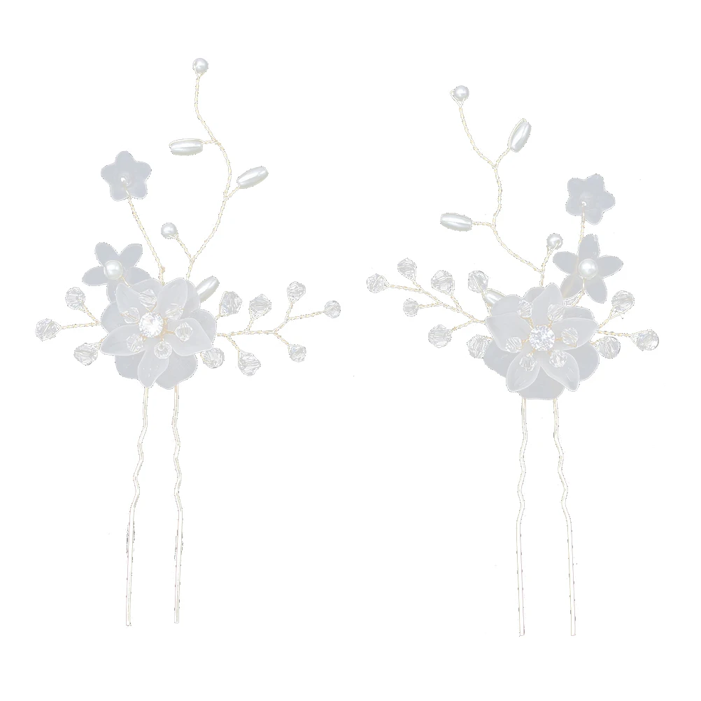 

2pcs Flower Hairpin Wedding Accessories Bridal U Shaped Hairpins Acrylic Pearl Rhinestone Decorated Charm Elegant Bride