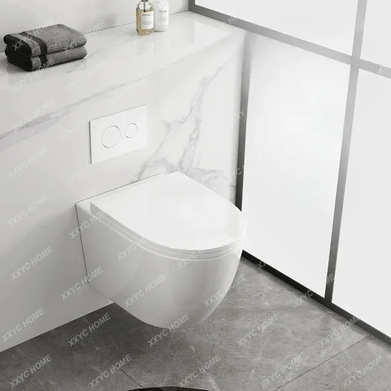 A Household wall-mounted toilet suspended into the wall hidden water tank wall row embedded hanging toilet