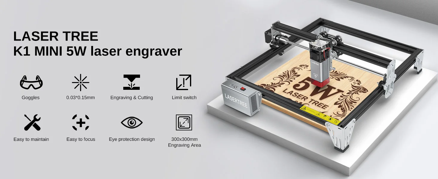 LASER TREE K1 Mini Laser Engraving Machine with 5W 10W Laser Head Laser Engraver Cutter Woodworking TTL Blue Light Laser Module