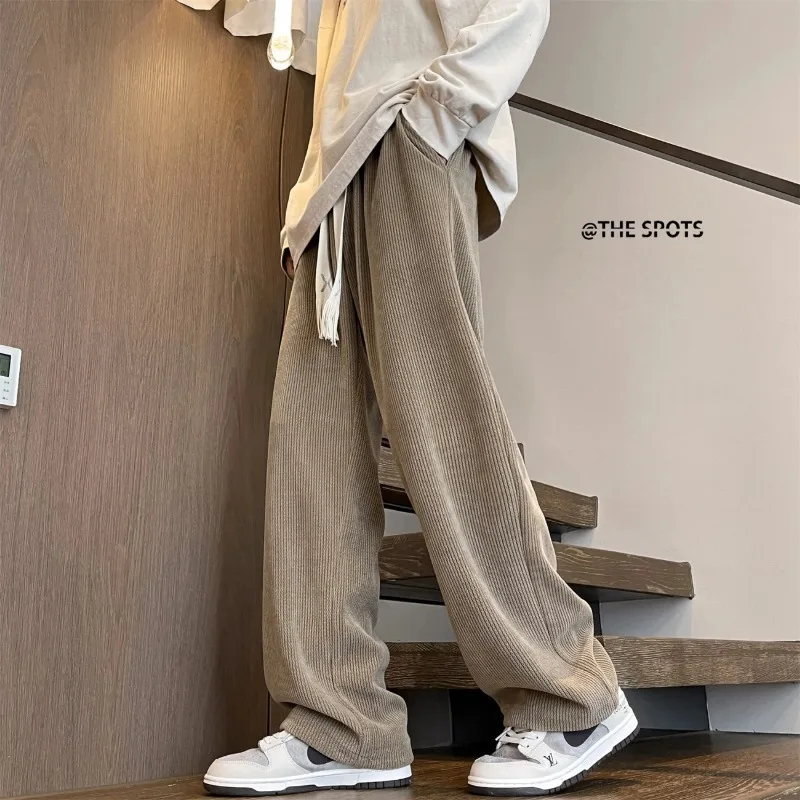 

Американские универсальные широкие брюки для мужчин весна-осень, свободные прямые эластичные вельветовые драпированные повседневные брюки длиной до пола