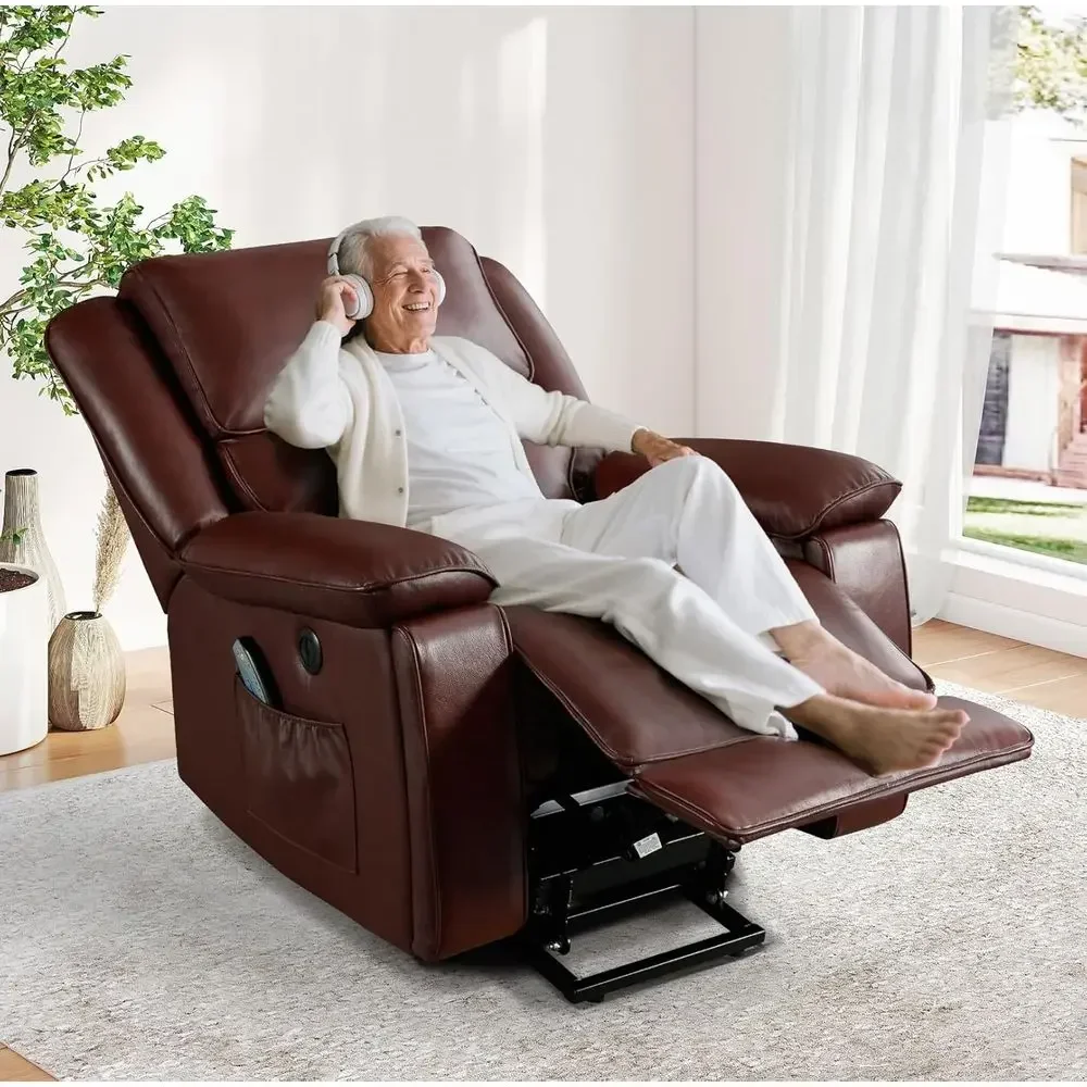 Leather Power Recliners with Massage, Heat, Cup Holders, and USB Port for Comfortable Living Rooms