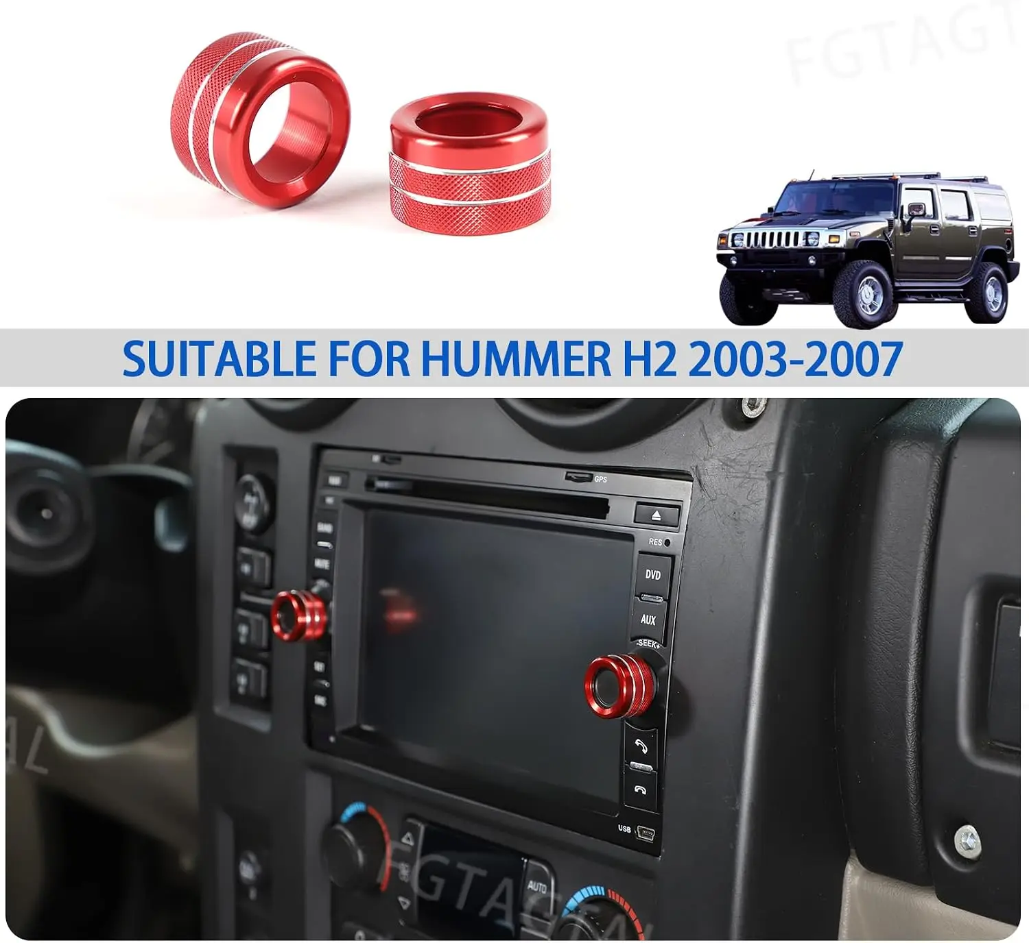 Aluminum Alloy Car Center Console Air Condition Button Knob Ring Caps For Hummer H2 2003-2009 Volume Knob Ring Cover Accessories