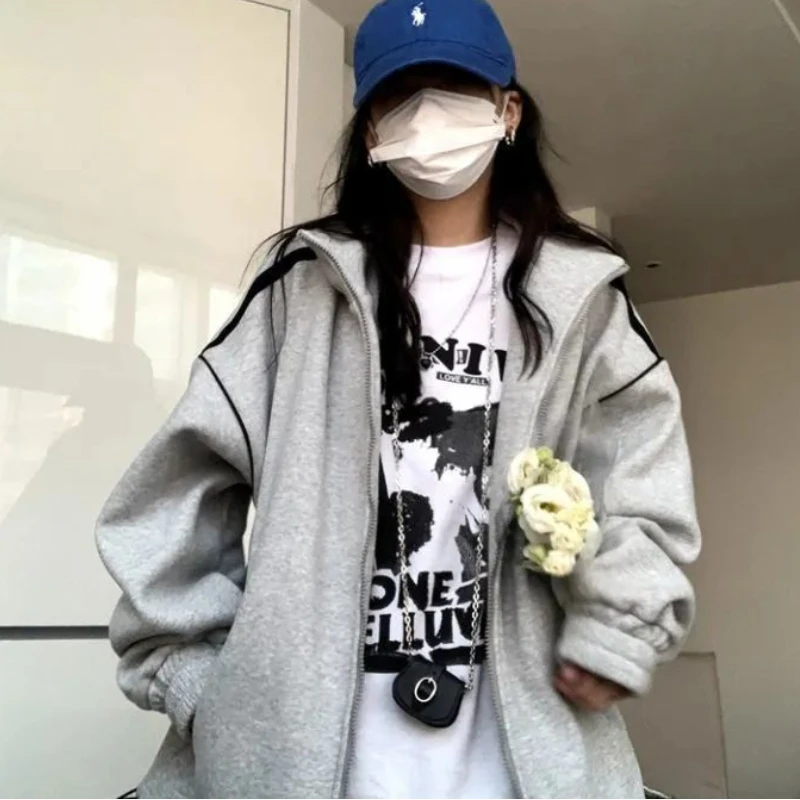 

Basic Jackets Women Preppy Style Korean Fashion Loose Ins Casual Thick BF All-match Students Streetwear Unisex Coats Warm Autumn