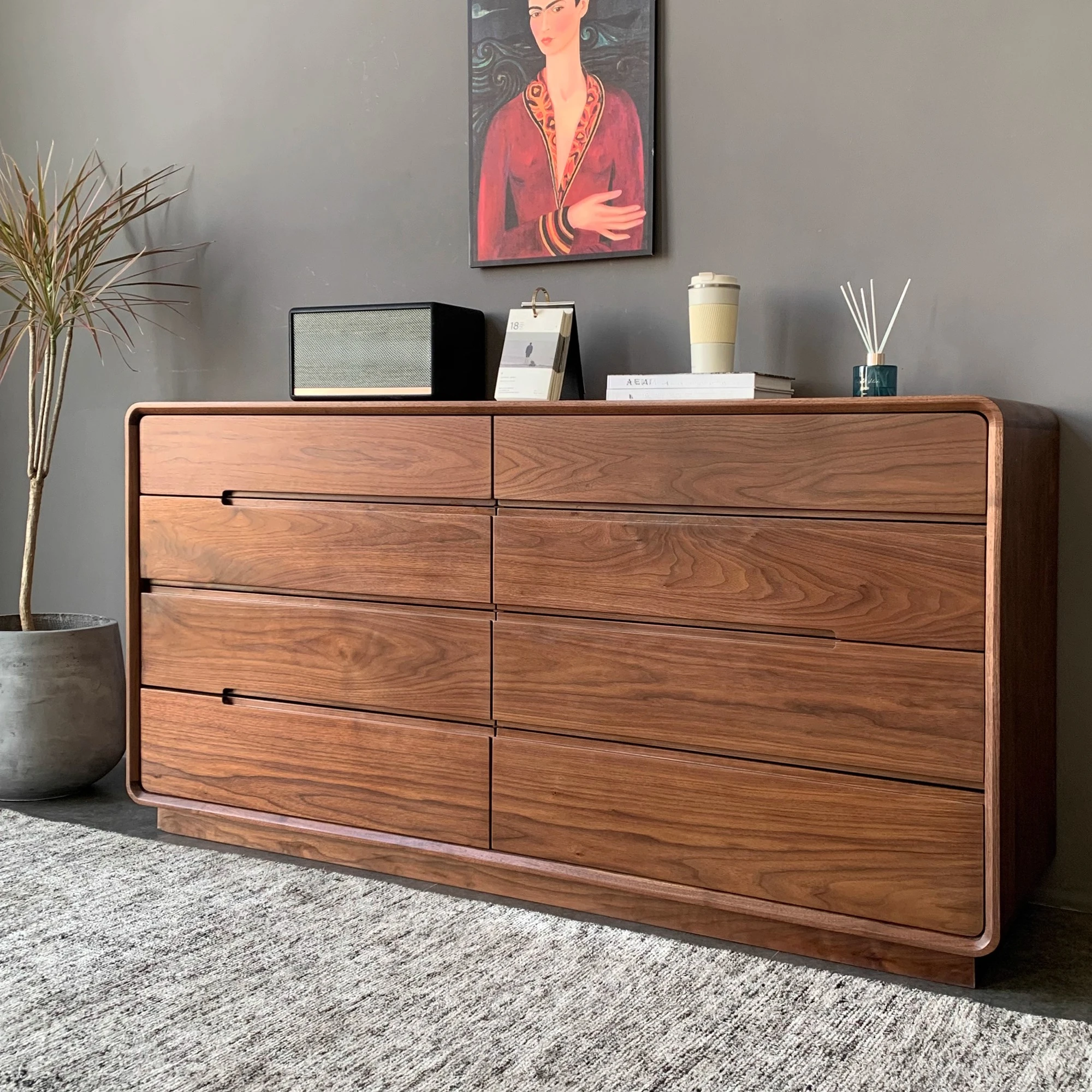 Black walnut log eight-bucket cabinet, pure solid wood locker, retro chest, bedroom, living room storage