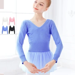 Girls V-neck Knitted Sweater Kids Ballet Sweater Toddler Autumn Winter Warm Long Sleeve Dance Tops