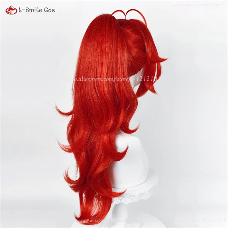 Diluc Wig Ragnvindr Game Wig Cosplay panjang merah dengan Wig Anime rambut sintetis tahan panas ekor kuda tinggi + Wig