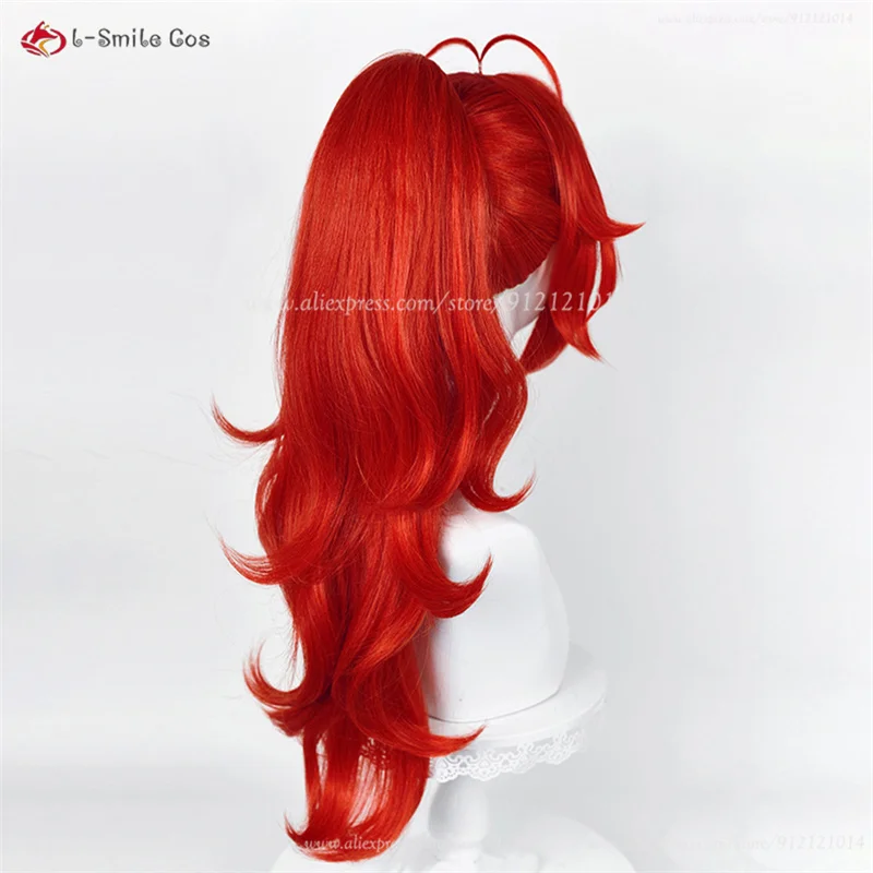 Diluc Ragnvindr peruca longa vermelha Cosplay com rabo de cavalo alto, cabelo sintético, anime perucas, resistente ao calor, jogo