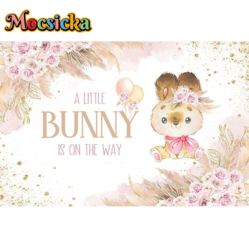 EIN Wenig Bunny Foto Wand Neugeborenen Dusche Porträt Hintergrund Böhmischen Stil Blumen Dekoration Kuchen Zerschlagen Fotografie Banner