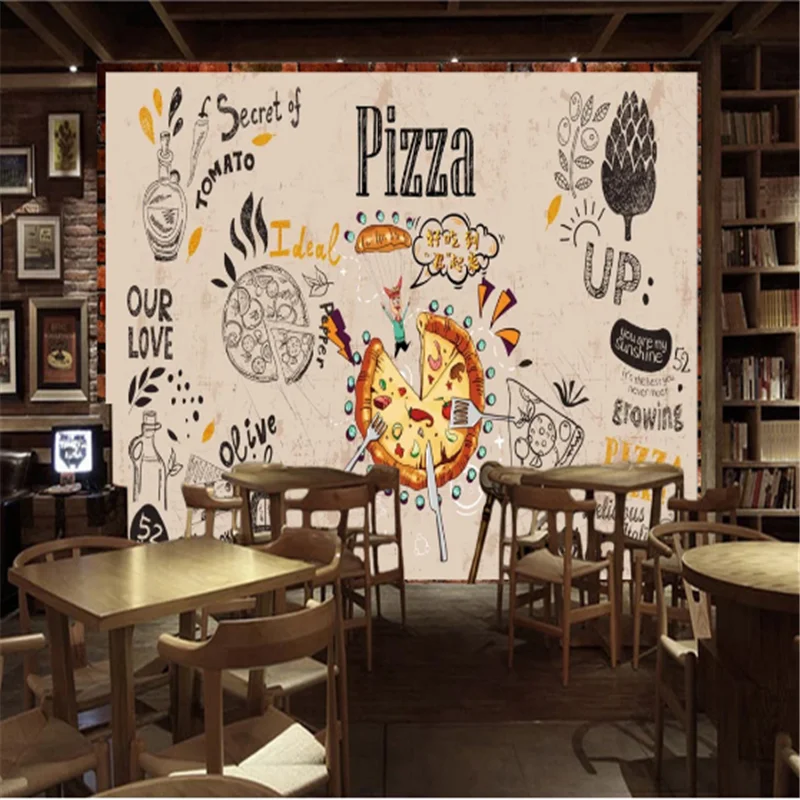 Custom pizza Wall Paper 3DWall Mural Wallpaper 3D Snack Bar Burgers Western Fast Food Restaurant Background  Industrial Decor