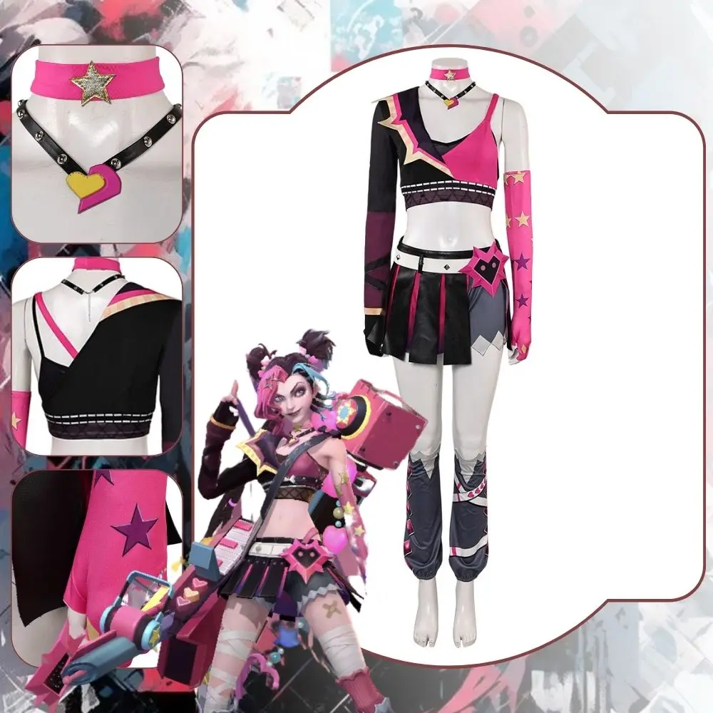 Arcane Jinx Cosplay Fantasia Valentine’s Day Costume Disguise for Women Girls Skirt Roleplay Outfits Halloween Carnival Suit