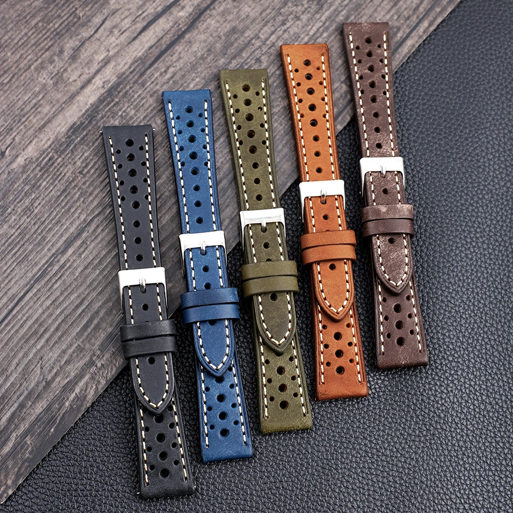 Vintage Handmade First Layer Cowhide Leather Watchband 18 19 20 21 22MM Leather Watch Strap Men Women Breathable Bracelet