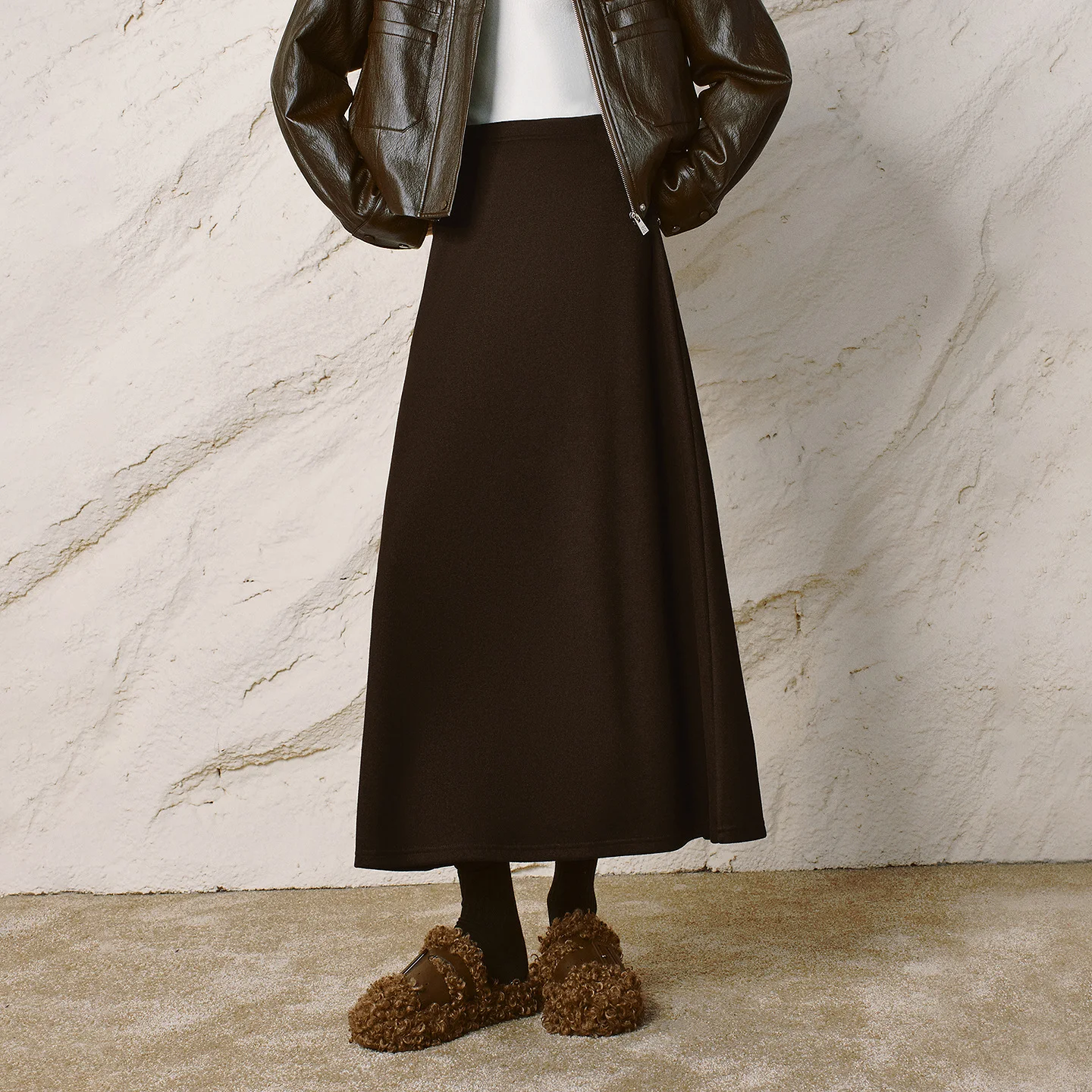TOYOUTH Women Midi Skirt 2026 Winter New High‑Waist A‑Line Office Long Skirt