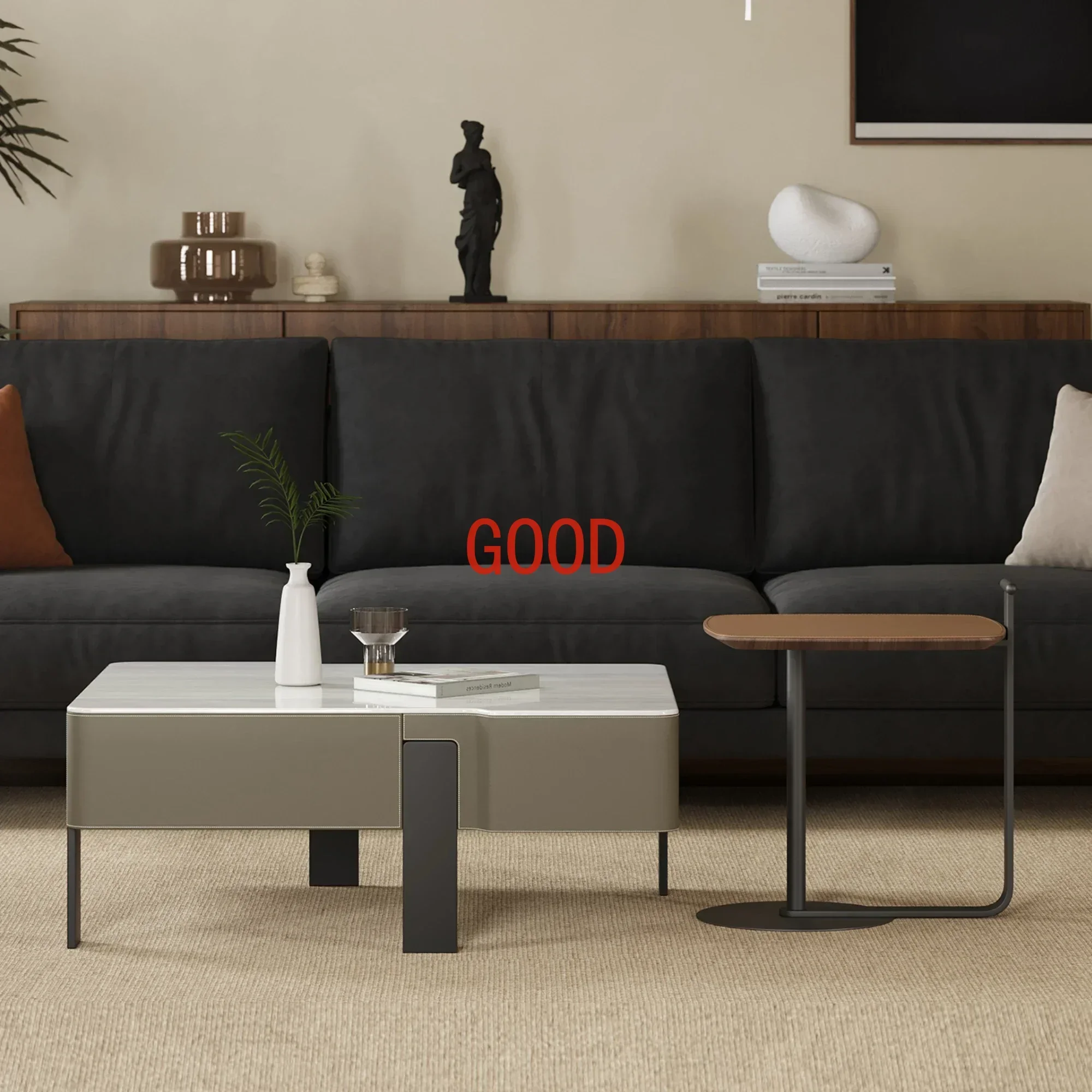 

Living Room Simple Modern Creative Retractable Saddle Leather Tea Table