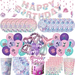 Mermaid Birthday Party Decorations Balloon Tableware Tablecloth Hanging Banner Party Decorations For Child Favors Supplies Kit