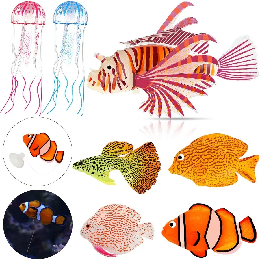 

7 Pieces Artificial Fish Colorful Fake Fish Glowing Effect Aquarium Decor Floating Orment for Tank Decoration Classic Color