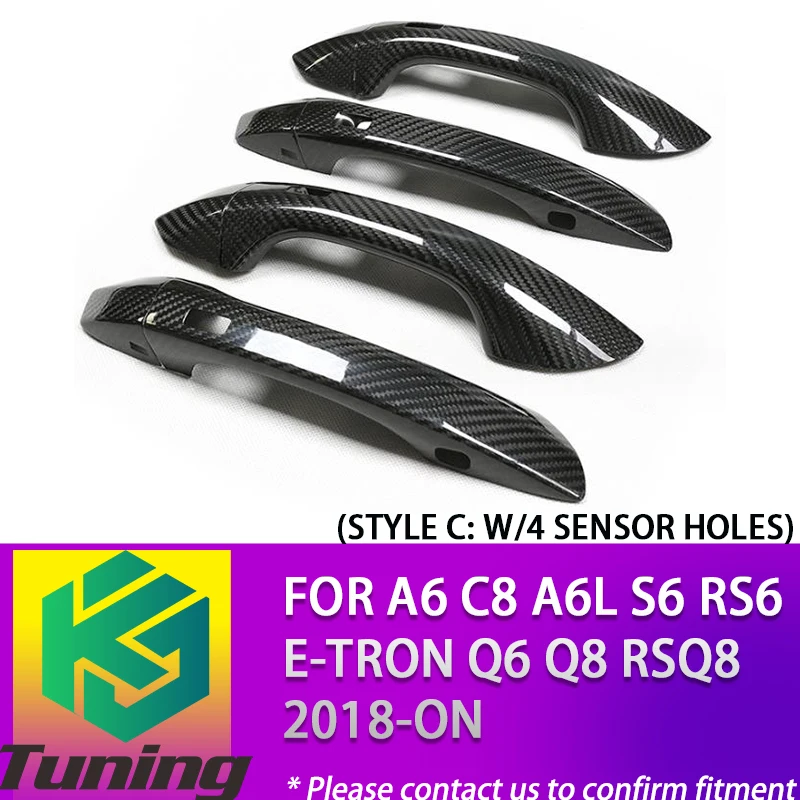 Full Real Carbon Fiber Door Handle Cover Trim Sticker for Audi A6 C8 A6L S6 RS6 E-Tron Q6 Q8 RSQ8 2018-ON No Remote Keyhole