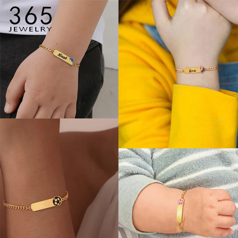 365 Stainless Steel Personalized Name Baby Bracelet With Cartoon Shape DIY Text For Children Adjustable  Birthday Jewelry Gift