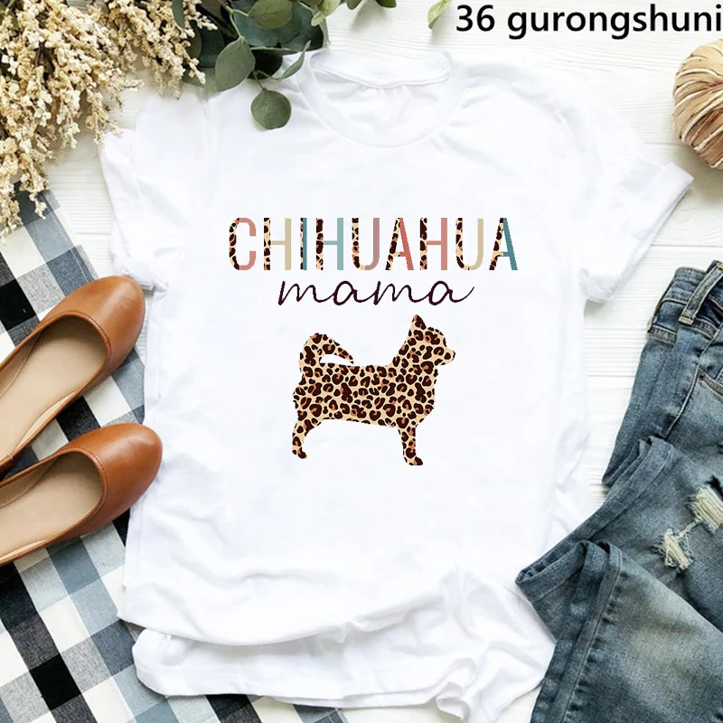 Funny Dog Mama Leopard Print T Shirt LAB Beagle Poodle Collie Hound Doberman Kawaii Akita T-Shirt Women Clothes Female Tees Tops