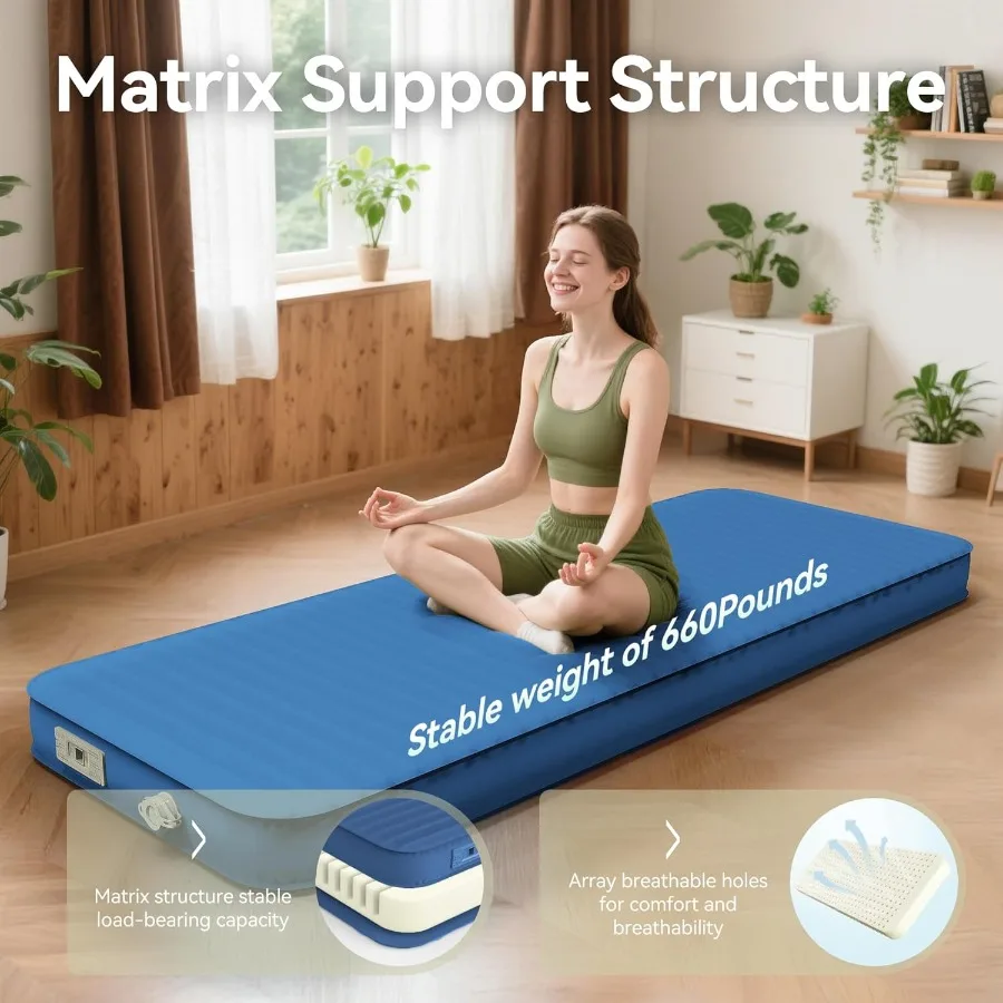 وسادة نوم من إسفنج الذاكرة ذاتية النفخ مقاس 4 بوصات سميكة للغاية مع مضخة كهربائية مدمجة للتخييم والسفر بالسيارة 9.5 R-Value I #4