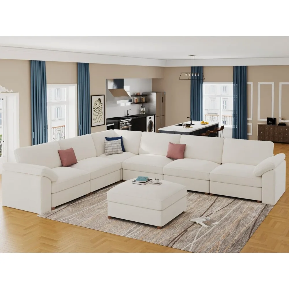 

Oversized Sectional Modular Sofa,Modern Comfort L Shape Sectional Couch Wide Deep seat Couch for Living Room,White
