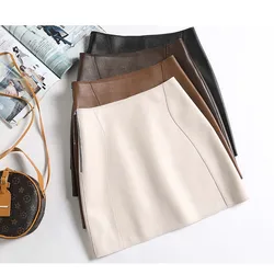 Genuine Leather Sexy Mini Skirt Women 2025 Spring South Korean Fashion High Waist  A-line Skirt High street
