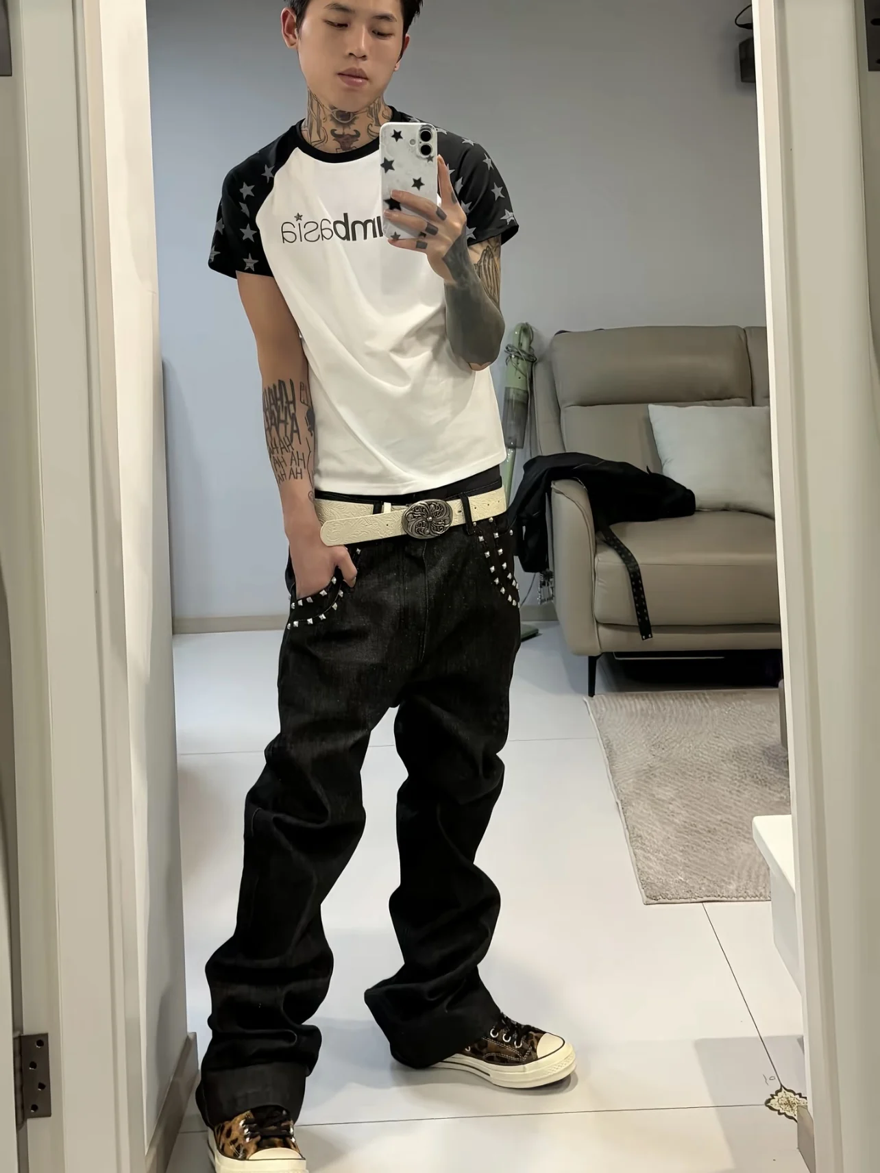 American Street Style Heavy Duty  Denim Straight Leg Micro Flared Jeans Men Women Design Sense Versatile Slim Fit Long Pants