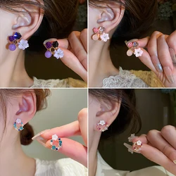Colorful Flower Earrings Imitation Pearl Geometric Stud Earrings Women Sweet Elegant Earrings For Party Banquet Jewelry Gift K0