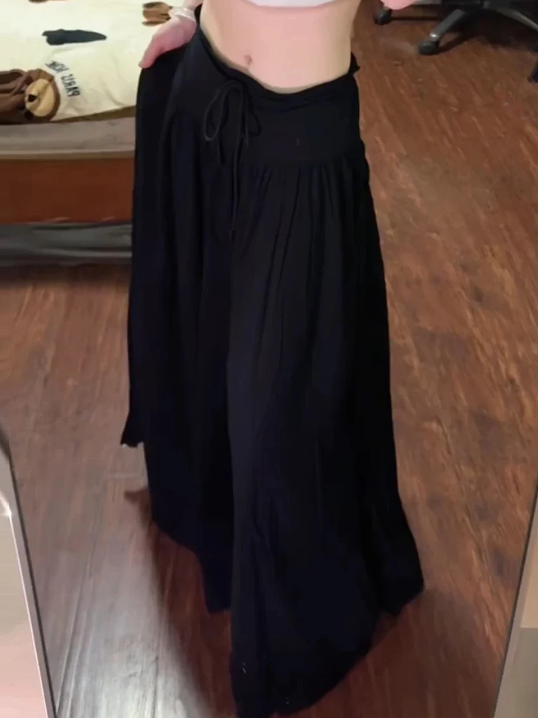 

Black Floor-Length Pants Women's Summer Loose Elastic Waist Casual Thin Straight Leg Trousers Casual Pure Color Wide Leg Pants