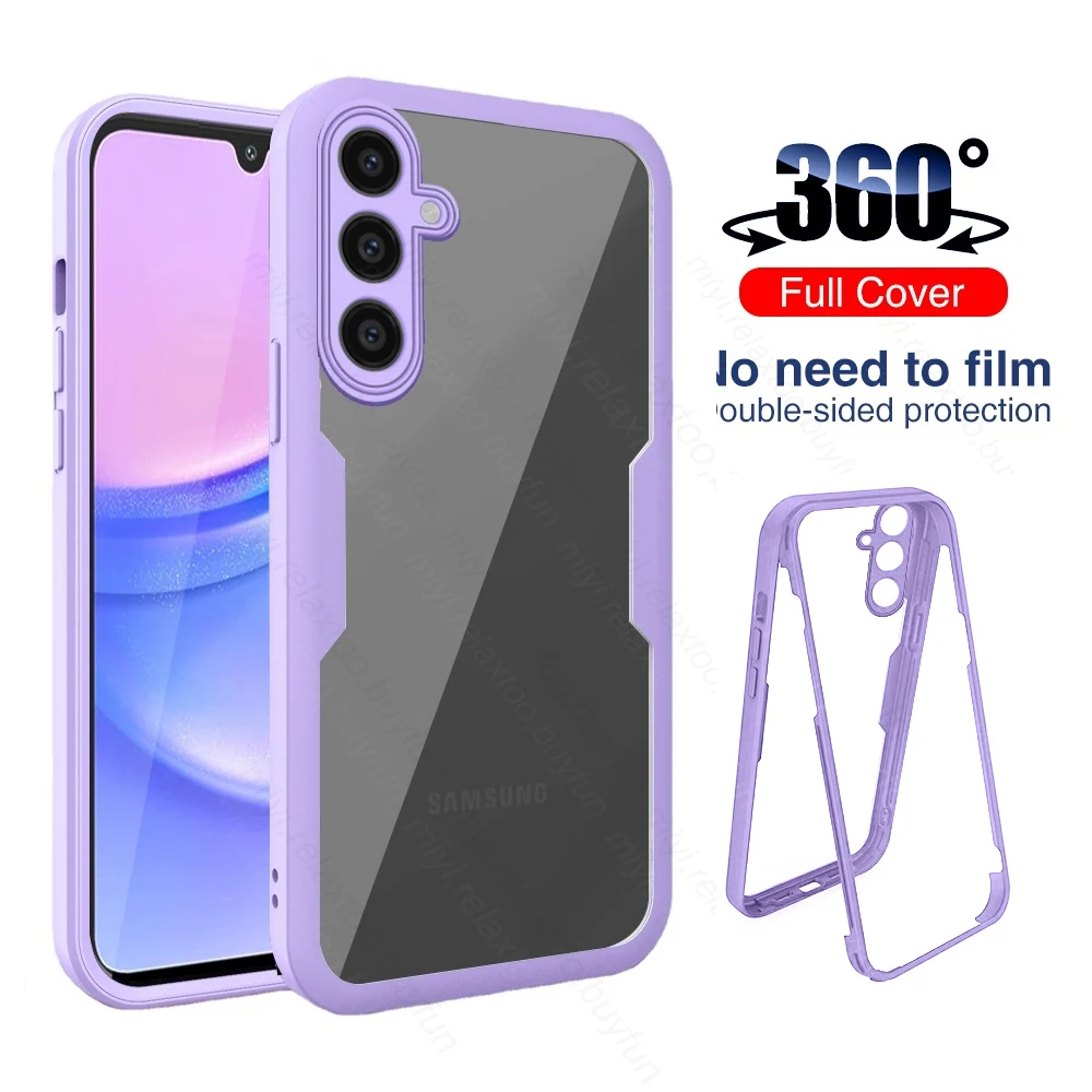 360 ° pełne ciało przezroczyste PET + PC etui ochronne do Samsung A15 4G dwustronnie wstrząsoodporny Coque SamsungA15 Samung A 15 25 35 55 5G