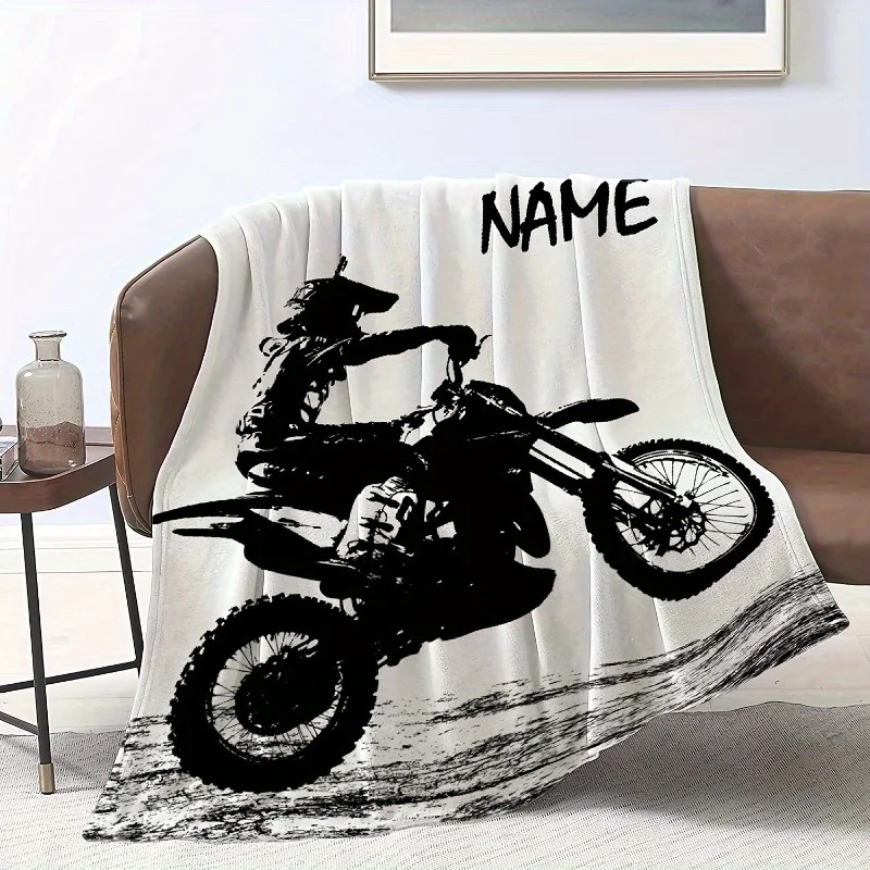 Personalized Custom Name Motorcycle Print Flannel Blanket Soft All-Season Ideal Gift for Home Birthdays Motorcycle Enthusiasts