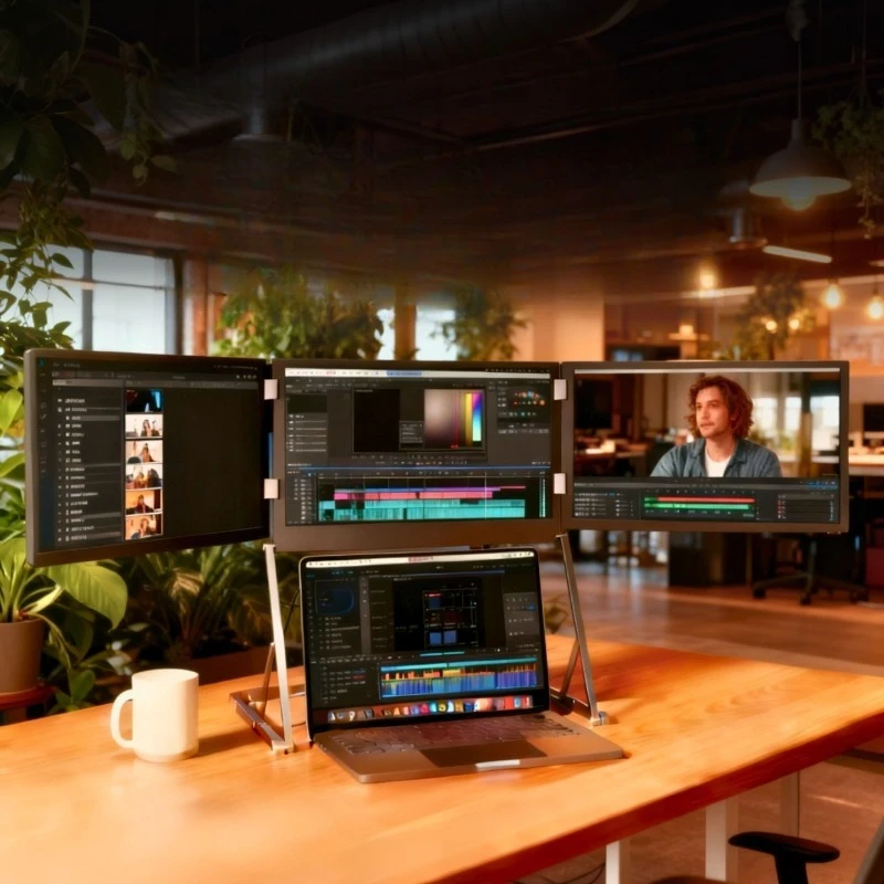 Folding portable three-screen monitor, stock office creation multi-screen laptop split-screen