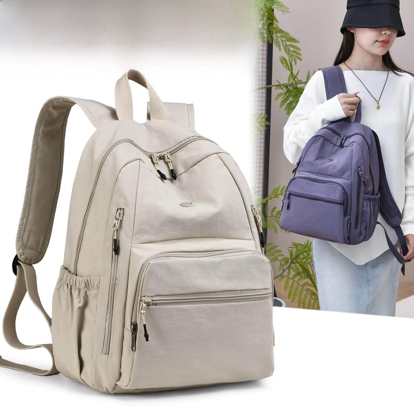 

Outdoor Large Capacity Nylon Double Shoulder Backpack Women's Simple Trendy Travel Computer Bag Lightweight Commuting
