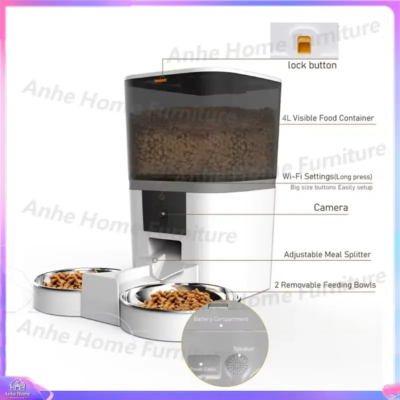 4L Double Compartment Smart Pet Feeder with APP Control Camera Video Monitoring Automatic Food Dispenser for Cats and Dogs